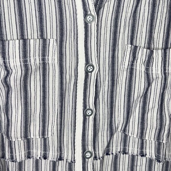 FREE PEOPLE PINSTRIPES TUNIC IN NAVY WHITE COMBO NWT MEDIUM RAW EDGES - Picture 5 of 7